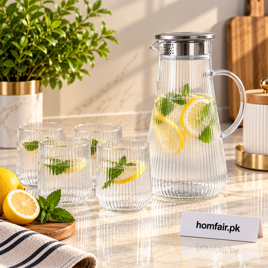 Danny Home Premium 5-Piece Borosilicate Water Set – Elegant Glass Beverage Serving Collection