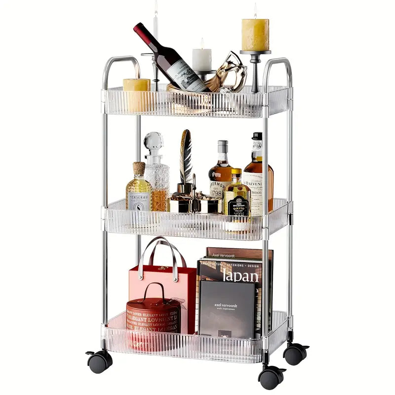 Acrylic Smart Trolley Multi-Layer Storage Organizer with Wheels