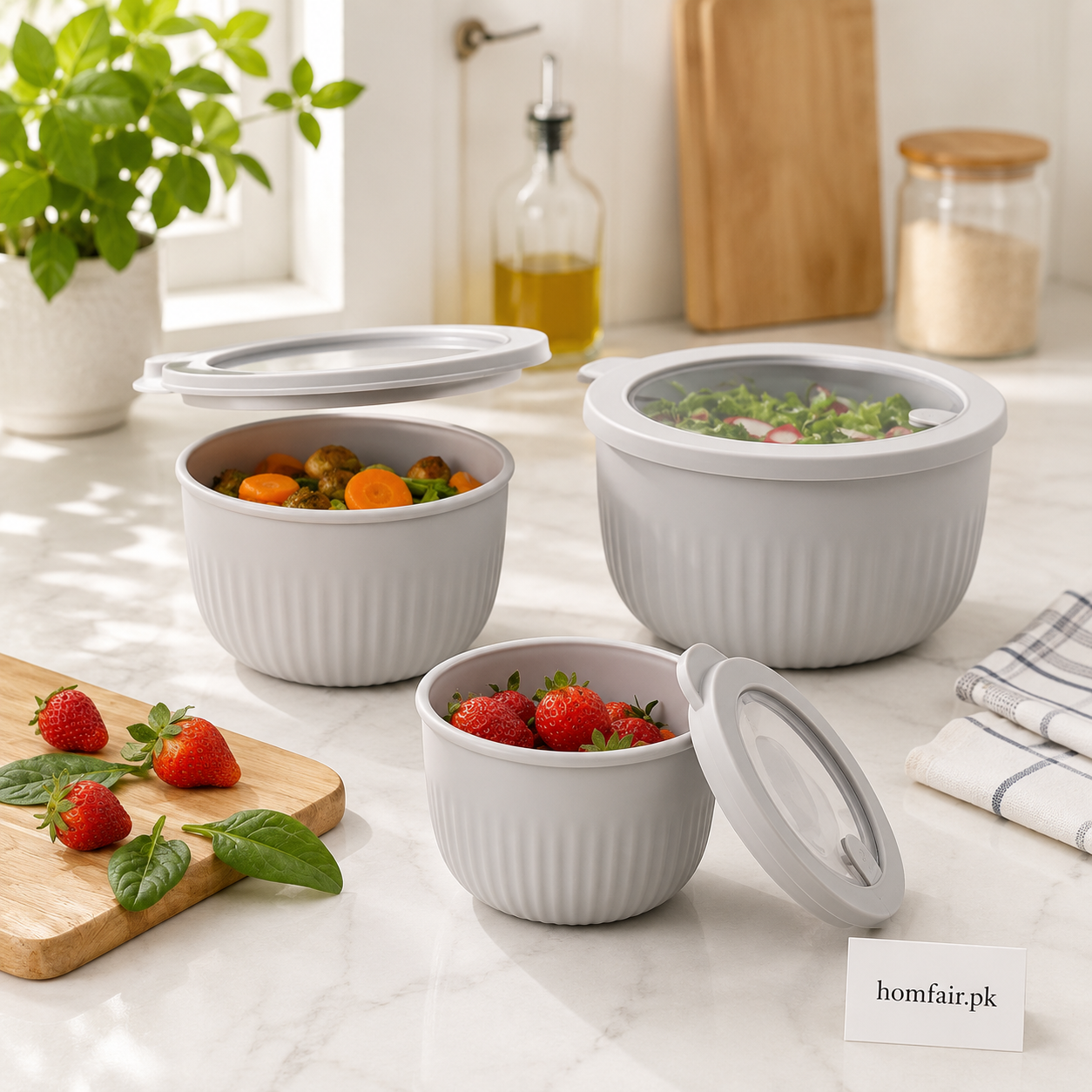 Limon Pure vent Stackable 3-Pcs Bowl Set with Vented Lid