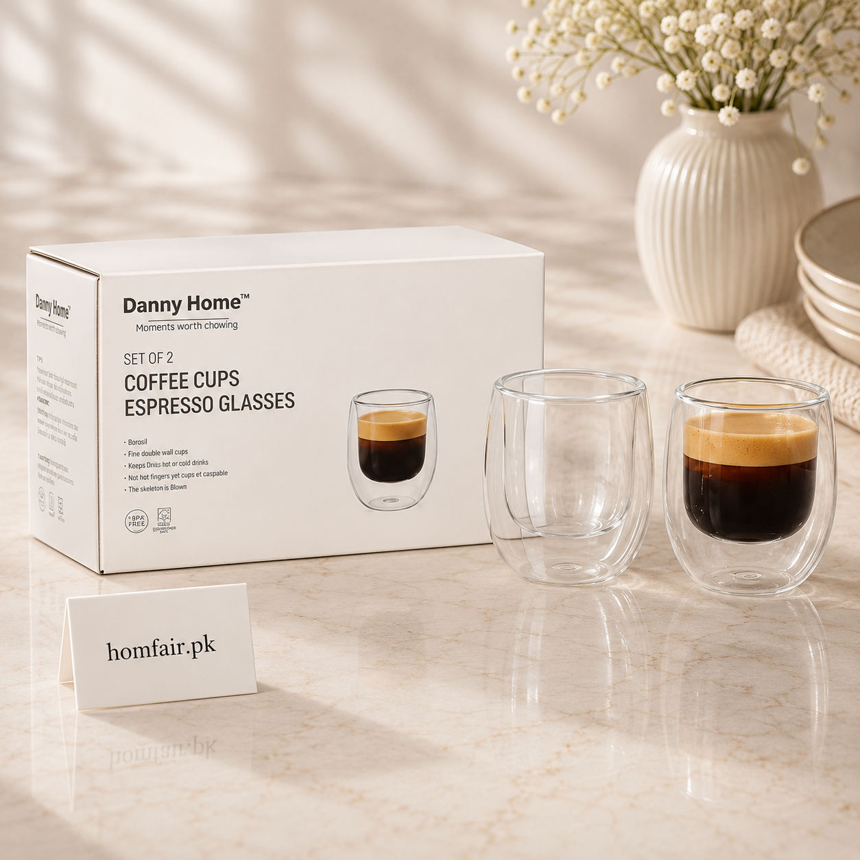 Premium Double Wall Glass Set of 2 80ml – Elegant Insulated Beverage Cups