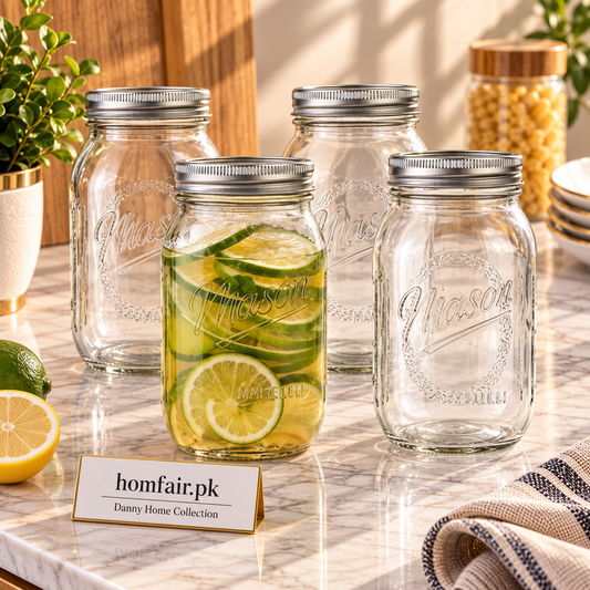 Danny Home Elegant 950ml Glass Mason Jar Set – 6-Piece Premium Kitchen Storage Collection for Everyday Organization