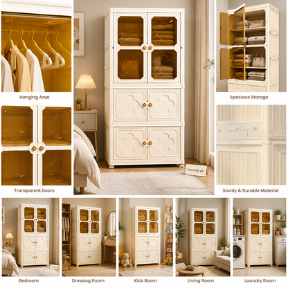 Foldable Multipurpose Dustproof Storage Wardrobe with Transparent Doors
