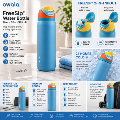Owala Insulated Water Bottle Blue – 32oz