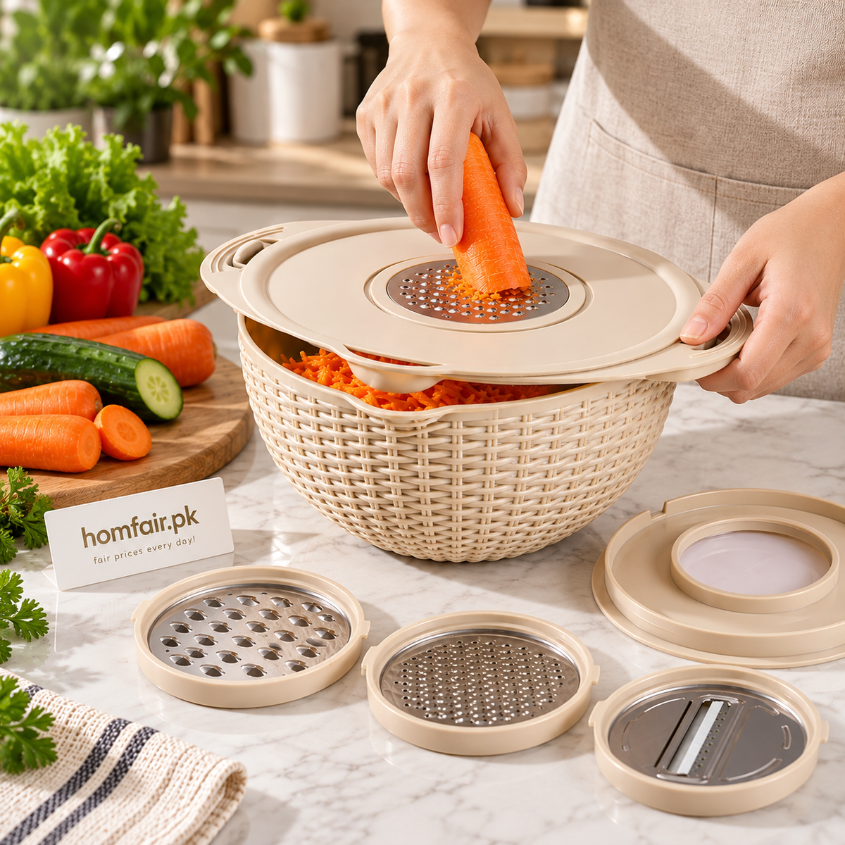 6-Piece Colander and Mixing Bowl Set with Grating and Slicing Attachments