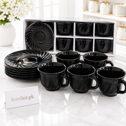 12-Piece Premium Black Ceramic Tea Cup & Saucer Set