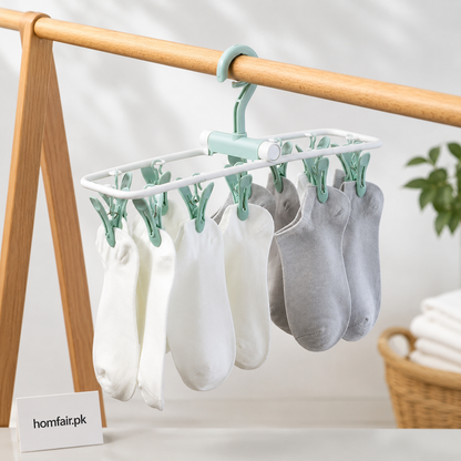 12-Clip Foldable Sock, Underwear & Baby Clothes Drying Hanger