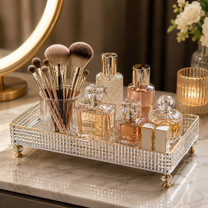 Acrylic Desktop Perfume & Cosmetic Organizer Tray with Gold Legs