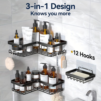 No-Drill Corner Shower Caddy Set Waterproof Bathroom Organizer Rack