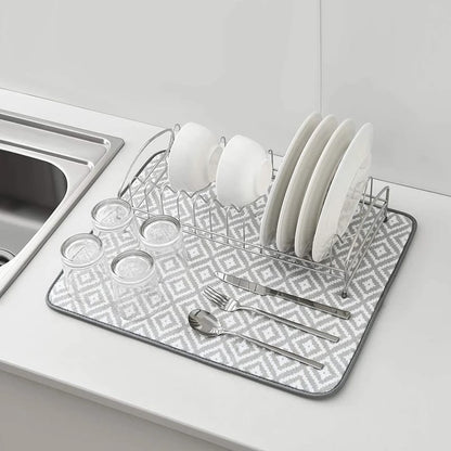 Quick-Dry Dish Drying Mat for Plates, Cups, Glassware and Kitchen Counters
