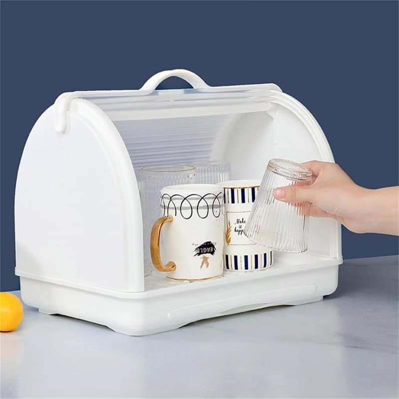 Large Covered Dish Drying Rack for Plates, Bowls, Cups and Space-Saving Storage