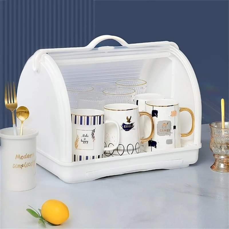 Large Covered Dish Drying Rack for Plates, Bowls, Cups and Space-Saving Storage