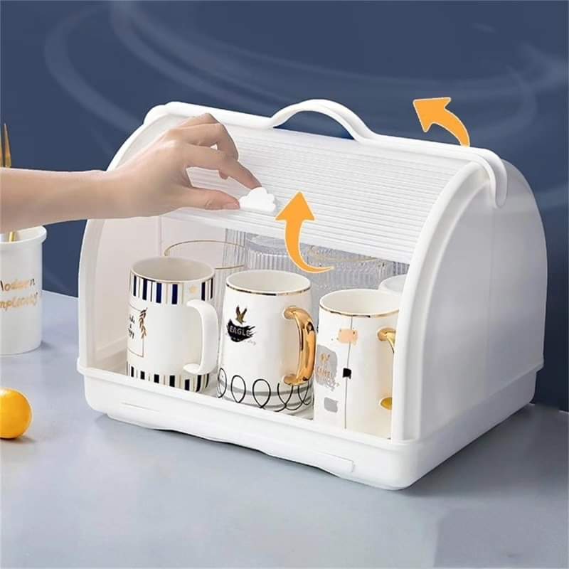 Large Covered Dish Drying Rack for Plates, Bowls, Cups and Space-Saving Storage