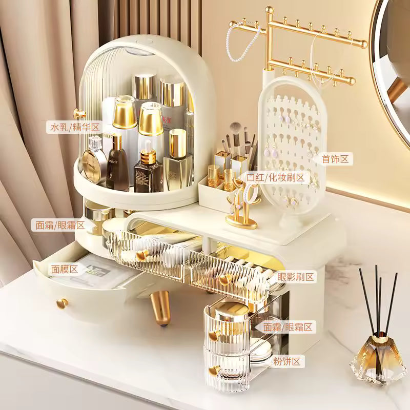 Dustproof Dressing Table Jewelry Storage Box with Drawers Elegant Organizer for Accessories