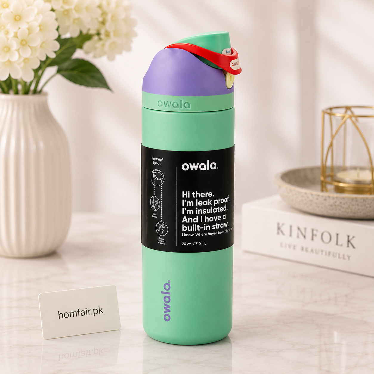 Owala FreeSip Insulated Water Bottle 24oz / 710ml – Green & Purple