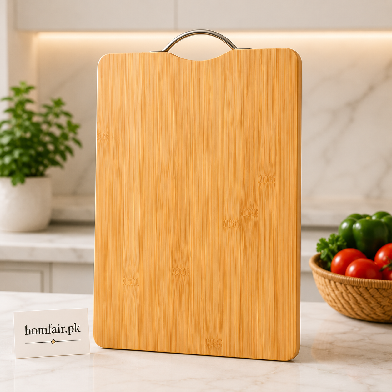 Premium Bamboo Cutting Board with Stainless Steel Handles