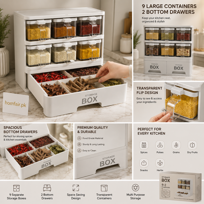 Kitchen Storage Box Organizer with 2 Drawers