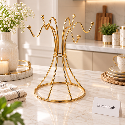 Gold Metal Mug Tree Stand for Six Cups