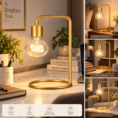 Modern Gold Study Lamp with Glass Bulb | Elegant Desk & Home Décor Lamp