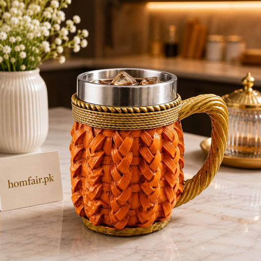 Handwoven Style Coffee Mug with Stainless Steel Rim