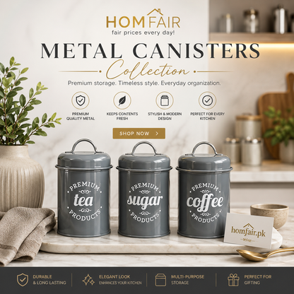 3-Piece Tea, Coffee & Sugar Storage Canister Set with Lids