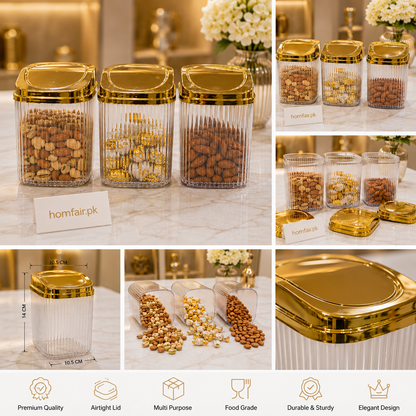 Premium Airtight Acrylic Storage Container Set with Gold Lids (1 Pieces)
