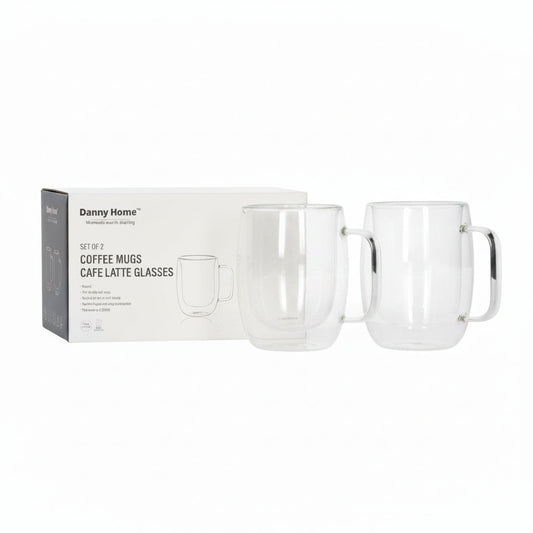 Danny Home Elegant Double-Wall Glass Mug Set – 2 Pieces, 300ml Premium Everyday Beverage Collection