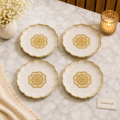 4-Piece Gold Rim Plastic Dessert Plate Set