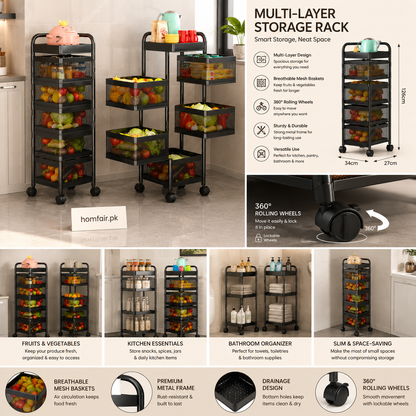 Premium Multi-Layer Rolling Kitchen Storage Rack – Mobile Fruit & Vegetable Organizer