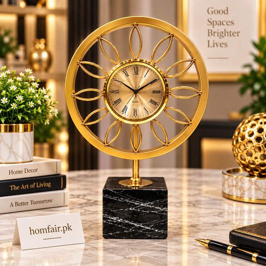 Luxury Gold Floral Table Clock – Elegant Decorative Desk Clock