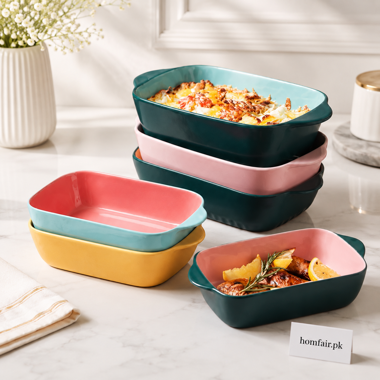 Danny Home 8.5" Porcelain Square Baking Dish with Handles