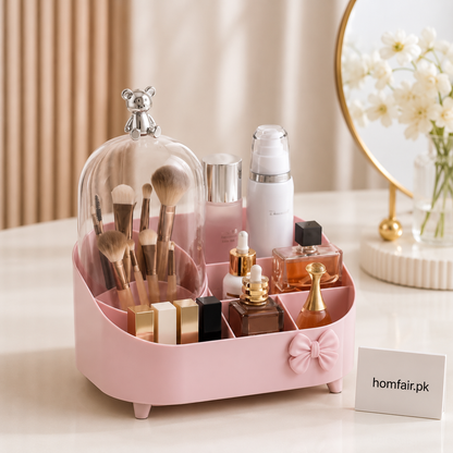Premium Dustproof Makeup Organizer with Transparent Cover & Bow