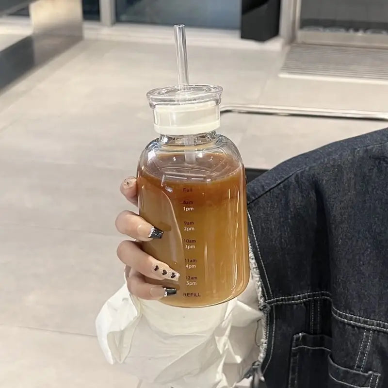 Transparent Glass Water Bottle with Straw Leakproof Drinkware