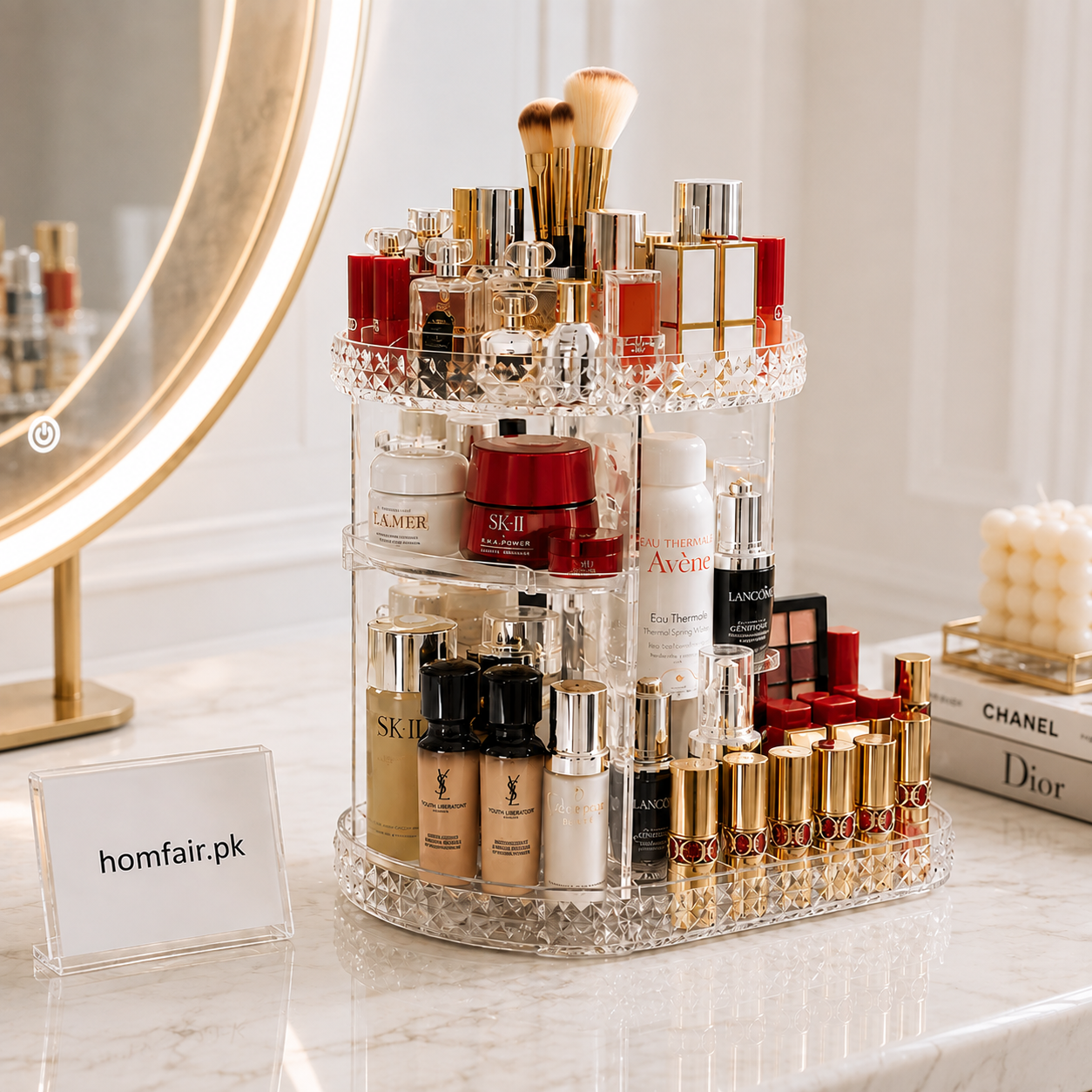 360° 2-in-1 Rotating Cosmetic Organizer Large Capacity Makeup & Skincare Storage Rack