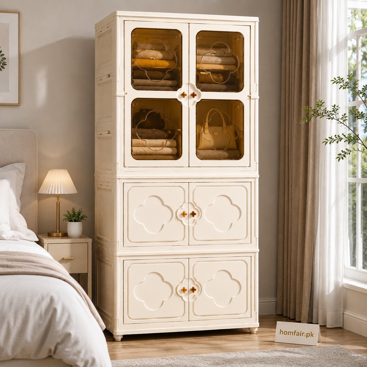 Foldable Multipurpose Dustproof Storage Wardrobe with Transparent Doors