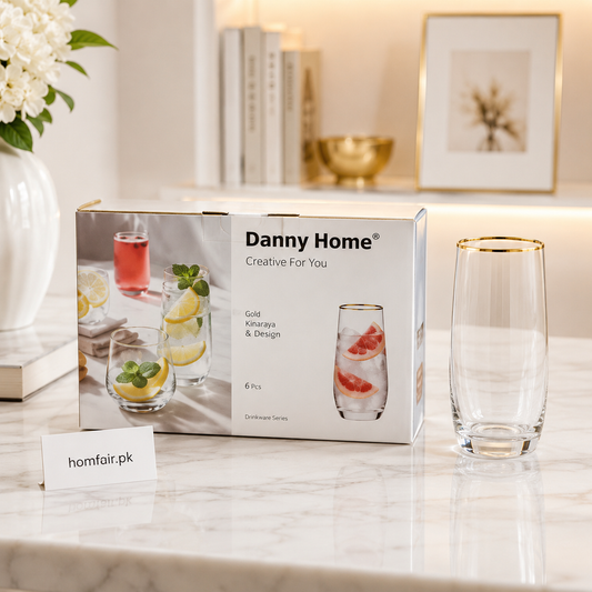 Danny Home Gold Rim Glass Cup Set 6 Pcs Premium Drinking Glasses
