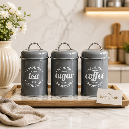 3-Piece Tea, Coffee & Sugar Storage Canister Set with Lids