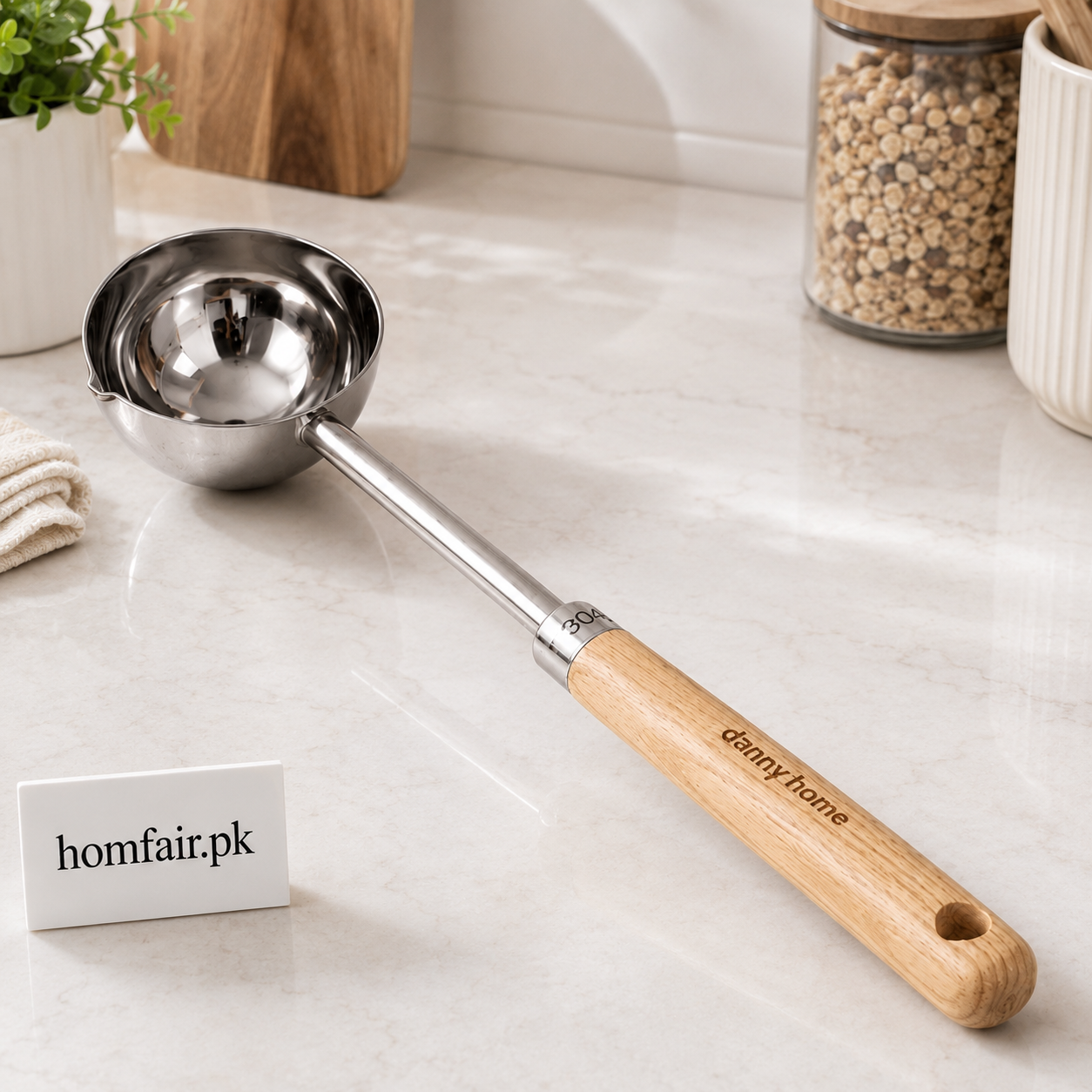 Danny Home Stainless Steel Soup Ladle with Wooden Handle