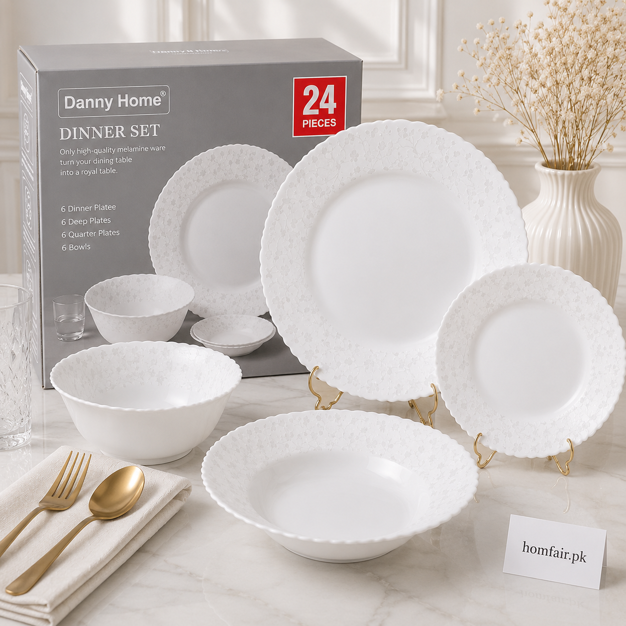 Danny Home 24 Pcs Pearl Vine Dinner Set