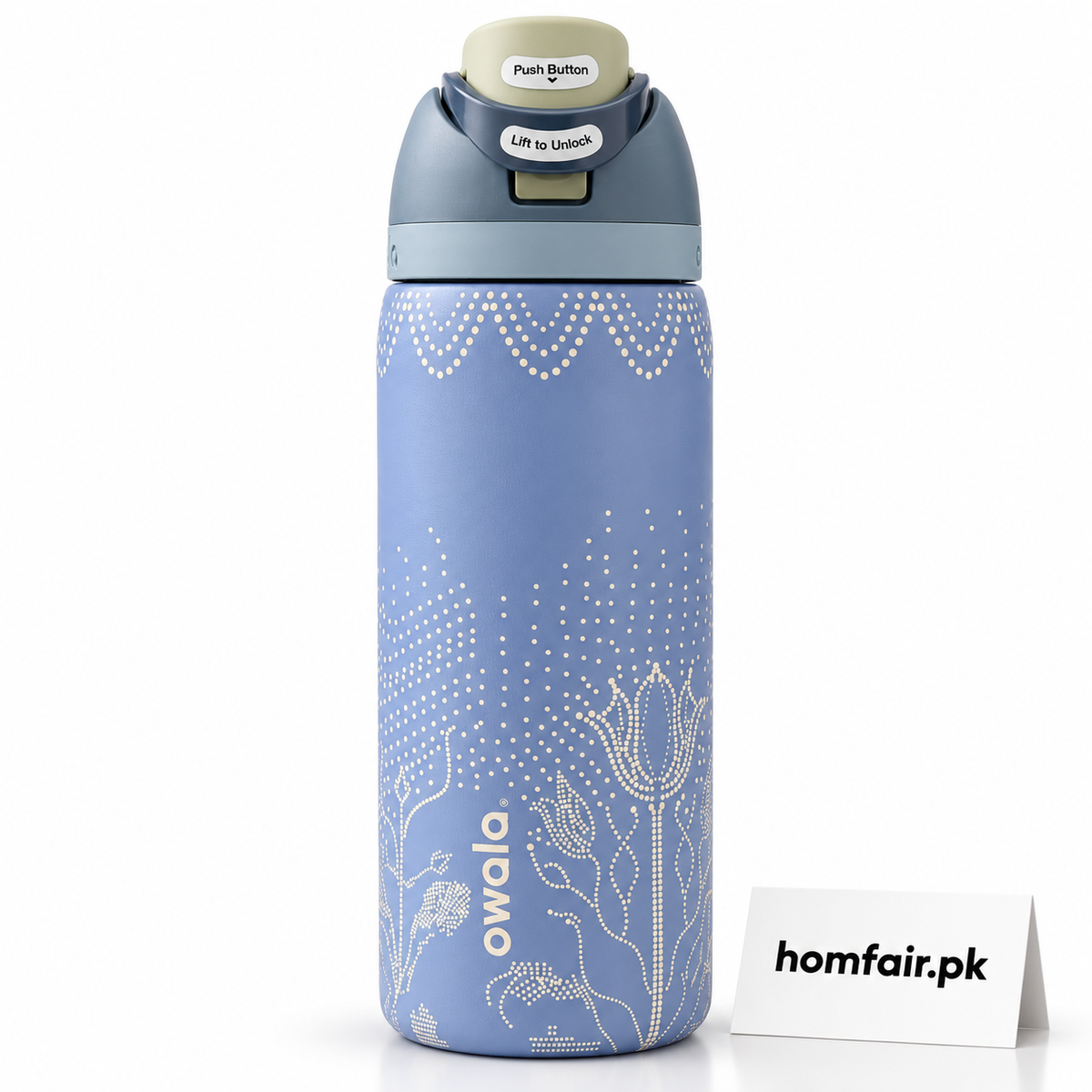 Owala Blue Floral Insulated Water Bottle with Built-In Straw & Locking Lid