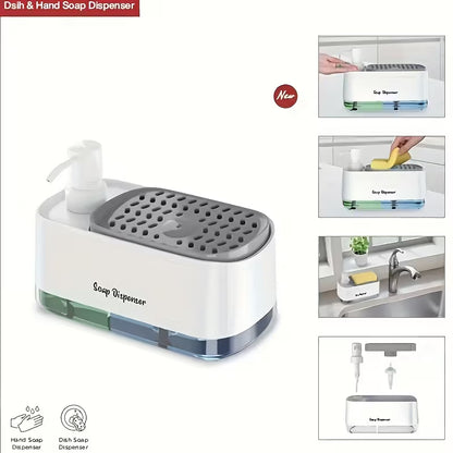Kitchen Dishwashing Soap Dispenser With Dual Compartments and Sponge Tray