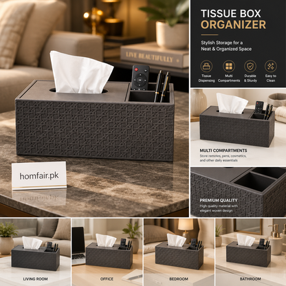 Premium Woven Tissue Box Organizer with Multi-Purpose Storage Compartments