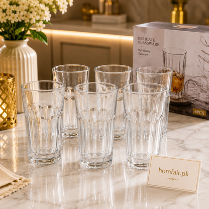 Premium 6-Piece Ribbed Clear Drinking Glasses