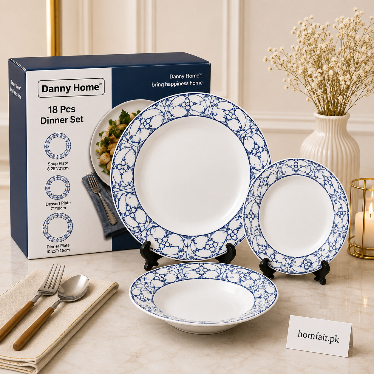 Danny Home 18 Pcs Royal Blue Heritage Dinner Set