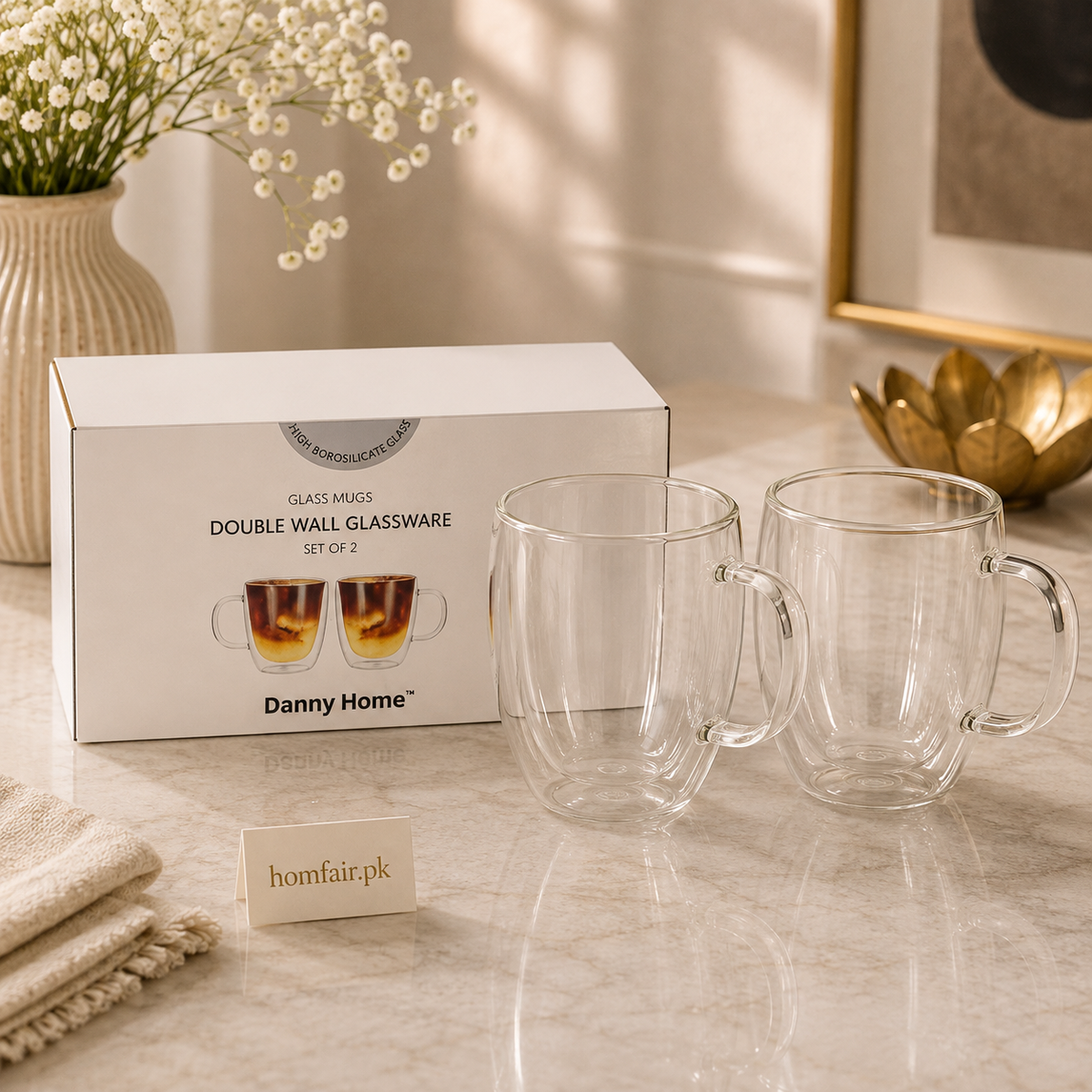 Premium Double Wall Glass Mug Set of 2 – 350ml Insulated Coffee & Tea Mugs