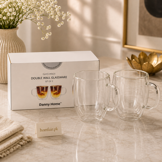 Premium Double Wall Glass Mug Set of 2 – 350ml Insulated Coffee & Tea Mugs