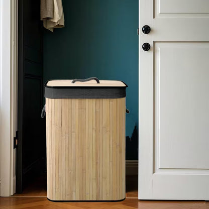 Luxury Foldable Bamboo Laundry Hamper with Lid