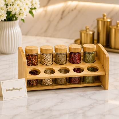 Premium 12 Jar Bamboo Spice Rack with Glass Spice Jars