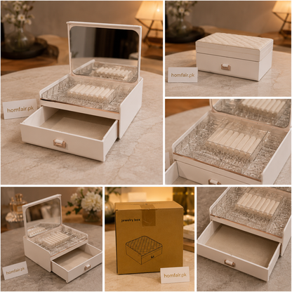 Luxury Jewelry Organizer Box with Mirror & Storage Drawer
