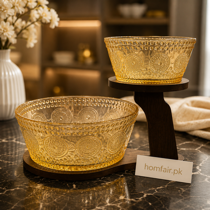 Embossed Amber Glass Sunflower Salad Bowl Set (2-Piece)