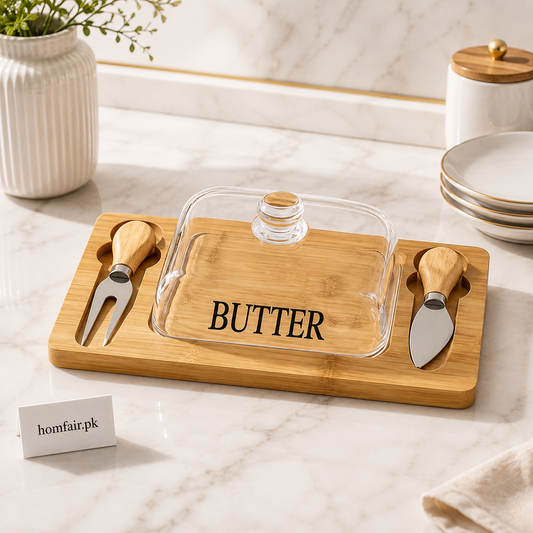 Elegant Glass Butter Keeper with Dual Knife Holders